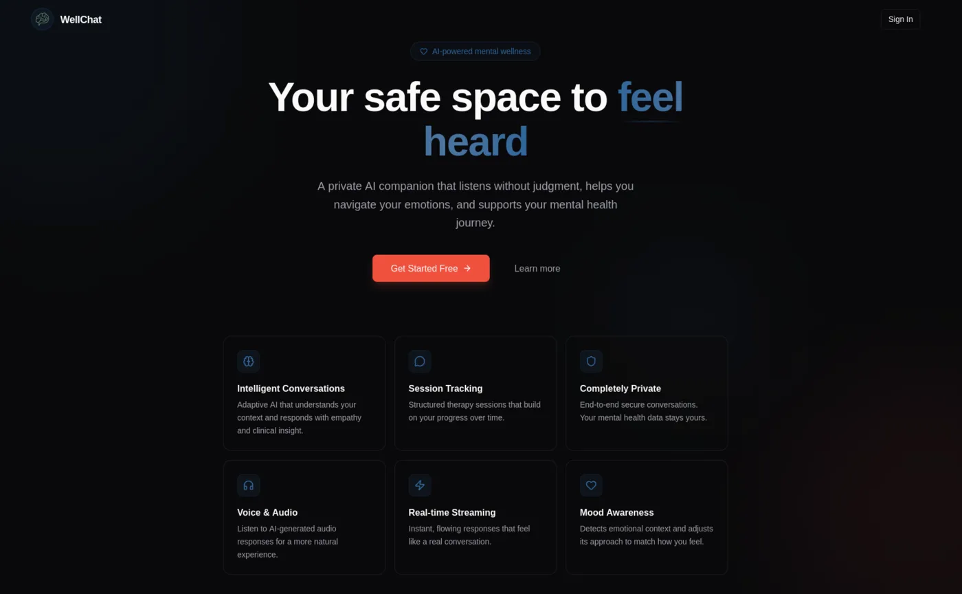 WellChat AI mental health support application interface