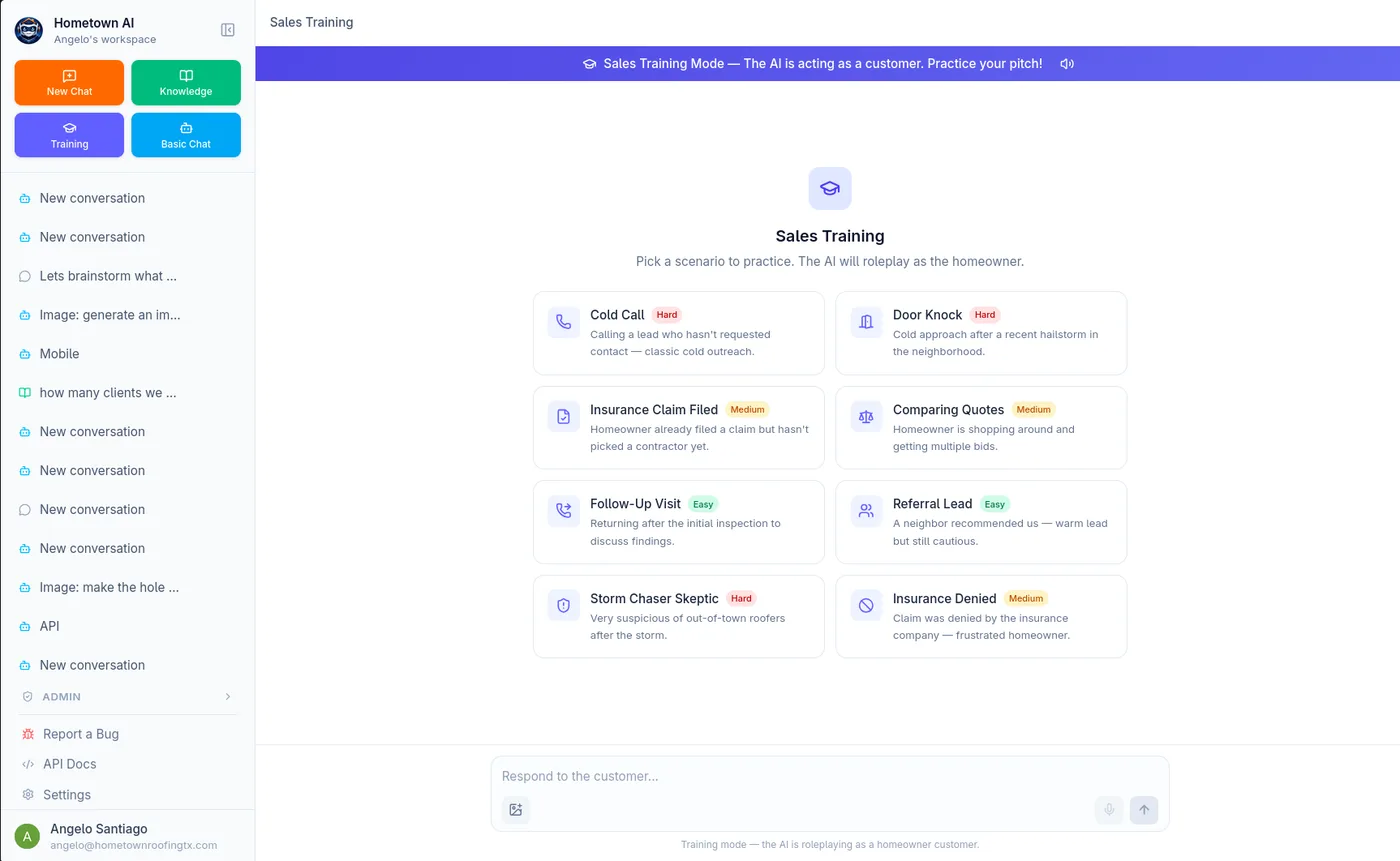 Hometown AI internal platform interface with company AI tools